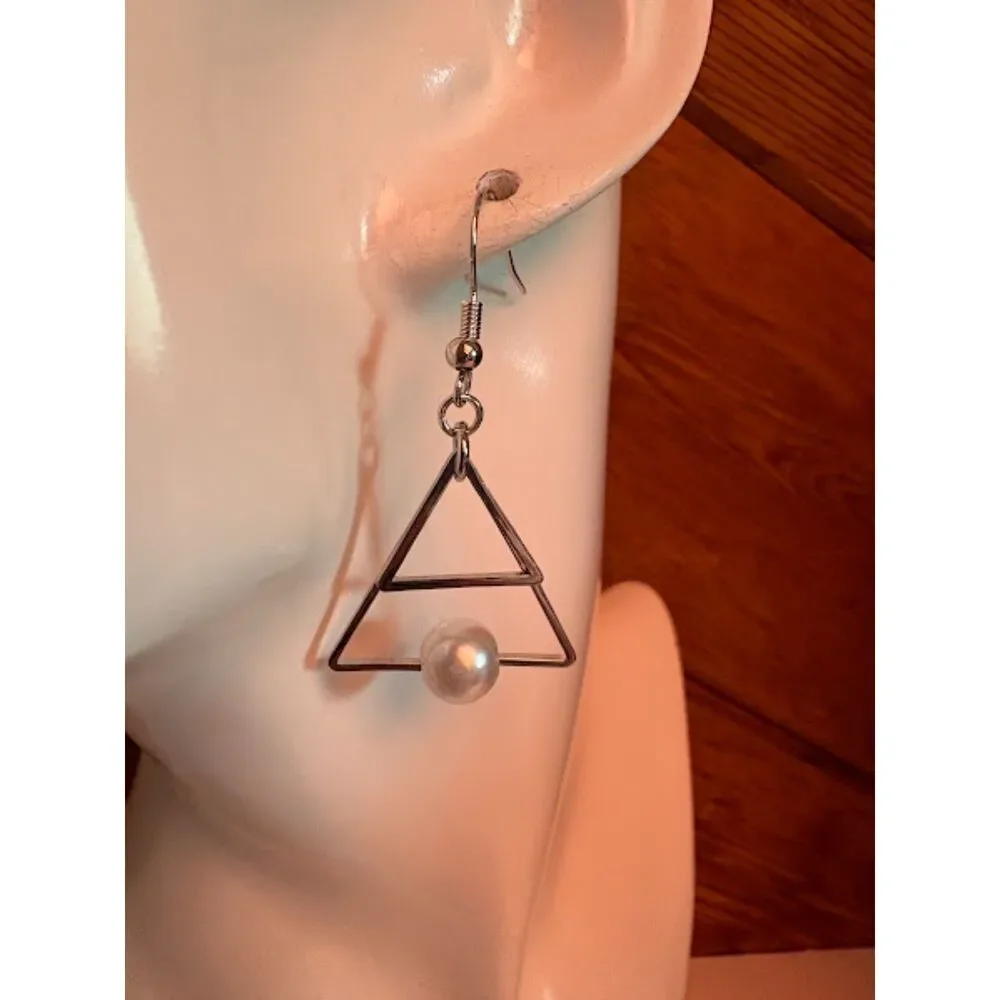 Double Triangle Silver-Tone Faux Pearl Earrings